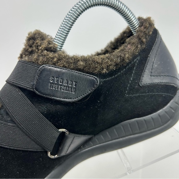 Stuart Weitzman Women's Leanto Black Suede Slip-On Fur Trim Flats Size 9 - Picture 4 of 16